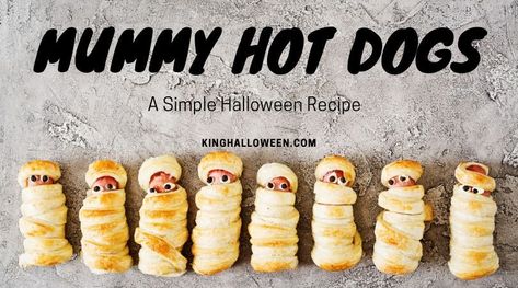 Mummy Hot Dogs Recipe, Halloween Mummy Hot Dogs, Halloween Main Dish, Halloween Mummy Dogs, Cocktail Weenies, Mummy Hot Dogs, Mini Hot Dogs, Mummy Dogs, Halloween Party Appetizers