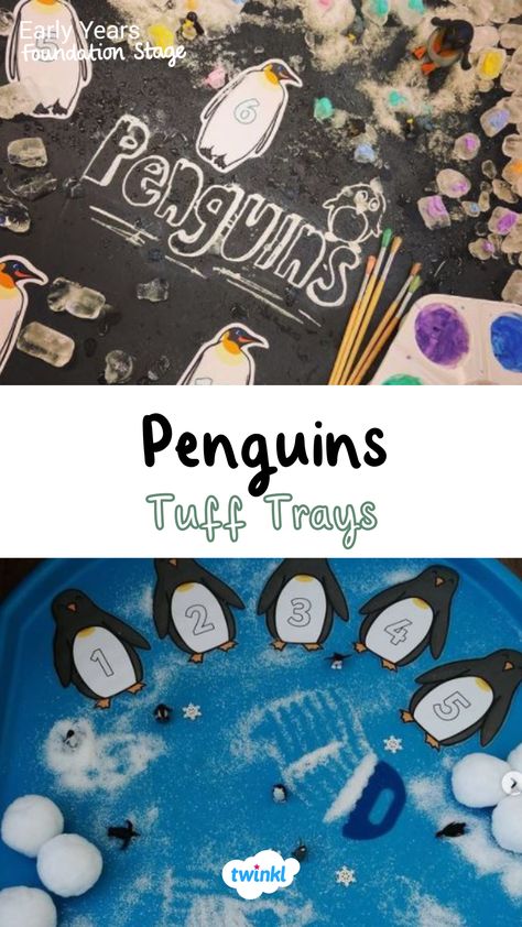 Penguin activities for eyfs. Special thanks to @my_little_fidget @teachingsen Tuff Tray Ideas Eyfs, Playgroup Activities, Tuff Tray Ideas, Penguin Awareness Day, Penguin Activities, Penguin Day, Zoo Activities, Mathematics Activities, Funky Fingers