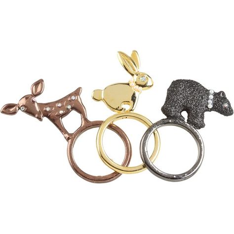 Betsey Johnson Dark Forest Stacked Animals Ring - Polyvore Deer Rings, Rabbit Accessories, Jewlery Rings, Kids Jewellery, Stackers Jewellery, Deer Jewelry, Hematite Jewelry, Dark Jewelry, Animal Rings