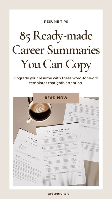 Wondering how to make a resume that grabs attention? Start with a strong career summary! If you start your resume with an attention-grabbing career summary, you'll increase your chances of getting invited to an interview. Head to this blog post and copy one of 85+ career summaries written by experienced recruiters and proven to work. -> resume tips, career summary, resume advice, resume examples Resume Introduction Examples, It Resume Examples, Resume Template 2024, Professional Summary For Resume, Marketing Resume Examples, Basic Resume Examples, Functional Resume Template, Resume Summary Examples, Professional Resume Examples