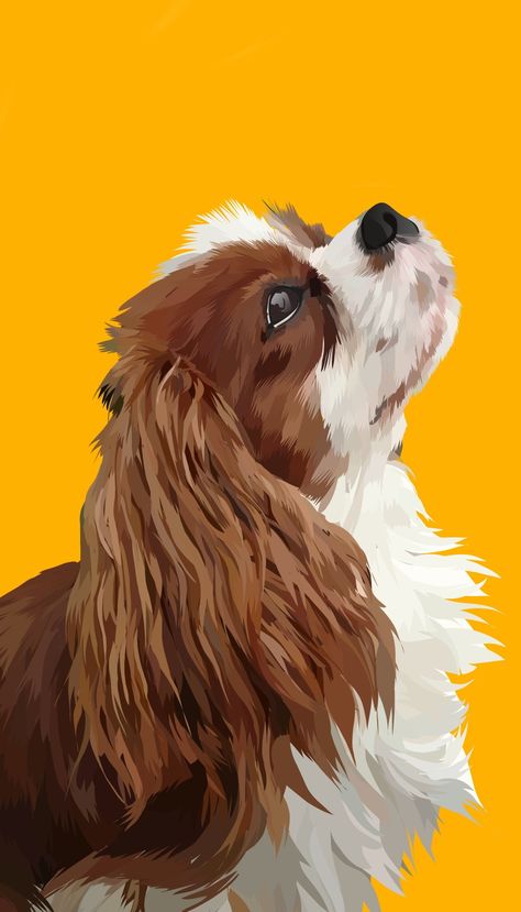 Cavalier Painting, Draw Vector, Dog Illustrations, Spaniel Art, King Charles Dog, Raster To Vector, Charity Project, Dog Artwork, Summer Painting