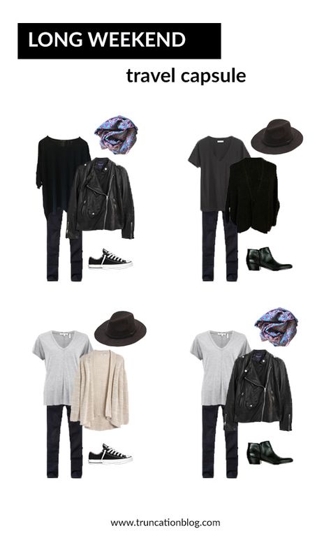 Outfit Ideas For Weekend Trip, Long Weekend Packing List Winter, Long Weekend Capsule Wardrobe, Weekend Travel Capsule Wardrobe, Long Weekend Outfits, Weekend Travel Outfits, Winter Weekend Getaway Outfits, Fall Weekend Getaway Outfits, Weekend Trip Outfits