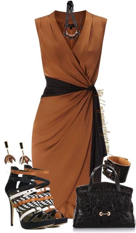 Chique Outfits, Effy Jewelry, Complete Outfits, Brown Dress, Work Attire, Work Fashion, Victoria Beckham, Clothing Women, Polyvore Fashion