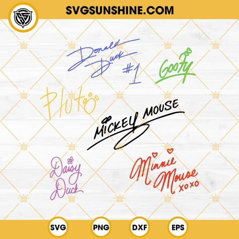 Disney Characters Signatures SVG, Disney Mouse Friends Characters Autograph SVG Character Signatures, Disney Characters Signatures, Disney Signatures, Disney Princess Gifts, 48 Birthday, Princess Gifts, Svg Disney, Disney Mouse, Glass Wrap