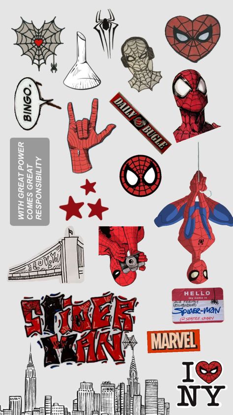 #spiderman #marvel #newyork #peterparker #milesmorales Phone Cover Stickers, Spiderman Stickers, Leg Mehndi, Spyder Men, Legs Mehndi Design, Graduation Cap Decoration, Cap Decorations, Scrapbook Stickers Printable, Phone Stickers