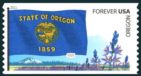 Flag of Oregon, Flags of Our Nation 2011 Oklahoma Flag, Open Educational Resources, Commemorative Stamps, Mount Hood, Stamps Collection, Usa States, United States Postal Service, Oregon State, State Flags