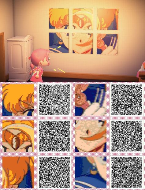 Sailor Moon Acnh Codes, Acnh Sailor Moon Design, Acnh Sailor Moon, Animal Crossing Sailor Moon, Anch Codes, Phoenix Animal, Moon Paintings, Japanese Island, Ac New Leaf