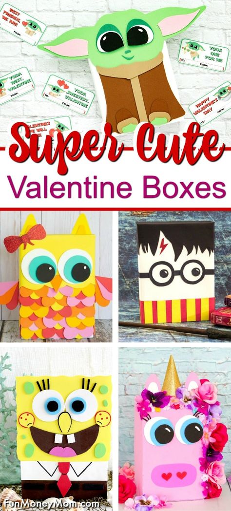 Baby Yoda Valentine, Cool Valentine Boxes, Yoda Valentine, Girls Valentines Boxes, Valentine Box Ideas, Valentine Boxes For School, Diy Valentines Box, Kids Valentine Boxes, Valentine Card Box