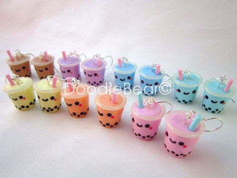 Kawaii Bubble Tea Boba Polymer Clay Earrings Kawaii Polymer Clay, Easy Polymer Clay, Polymer Clay Cake, Clay Kawaii, Bubble Tea Boba, Polymer Clay Kawaii, Boba Drink, Geeky Fashion, Polymer Clay Diy