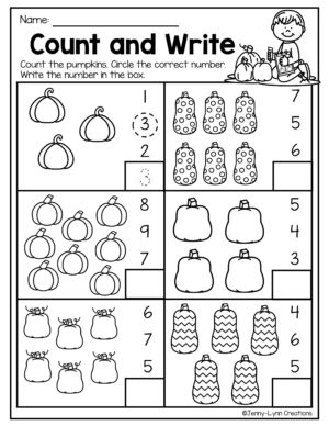 Fall Math Worksheets, Fall Themed Activities, Math Worksheets For Kindergarten, Pre K Math, October Math, Counting Activities Preschool, Halloween Themed Activities, Homeschool Preschool Activities, Kindergarten Themes