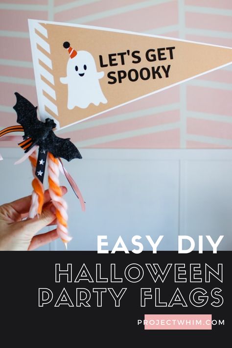 Easy DIY Halloween Pennant Flag Project in minutes using Krazy Glue. How-to tutorial for Quick and Cute Halloween Party Flags. #Halloween Craft for Kids. Boo Baskets and Halloween Party Decor Printable Pennant Flag, Pennant Flags Diy, Flags For Kids, Halloween Pennant, Diy Flag, Boo Baskets, Flag Crafts, Flag Printable, Holiday Baskets