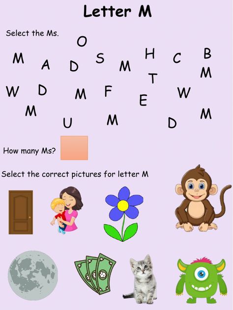 Letter M Worksheets Kindergarten, Letter M Worksheet, Letter M Worksheets, Small Alphabets, Alphabet Worksheets Kindergarten, English Activities For Kids, Worksheets Kindergarten, Alphabet Pictures, Spelling Worksheets