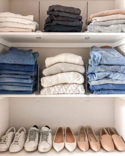 Jeans Storage Ideas, Jeans Storage, Denim 2024, Jean Organization, Organiser Son Dressing, Small Walk In Closet, Extra Space Storage, Getting Organized At Home, Capsule Wardrobe Basics