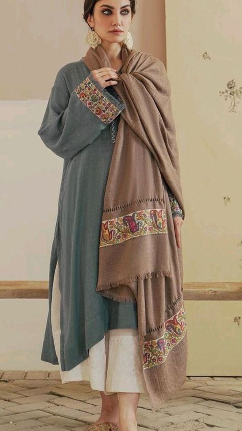 Winter Suits For Women Indian, Kashmiri Pheran, Winter Suits, Latest Dress Design, Desi Fits, Winter Suit, Desi Wear, Salwar Kamiz, Casual Indian Fashion