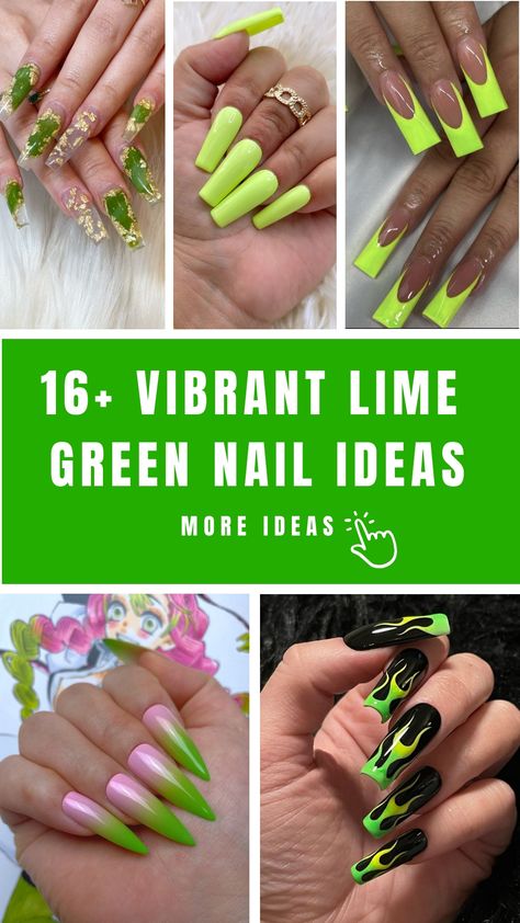 Make a bold statement with vibrant lime green nails that exude energy and confidence. Elevate your style with this daring and eye-catching color choice, sure to turn heads wherever you go. Perfect for those who seek to stand out from the crowd and express their unique personality through their manicure. Green Nail Ideas, Edgy Nail Art, Lime Green Nails, Negative Space Nail Art, Animal Print Nails Art, Neon Green Nails, Green Nail Art, Green Nail Designs, Nails Green