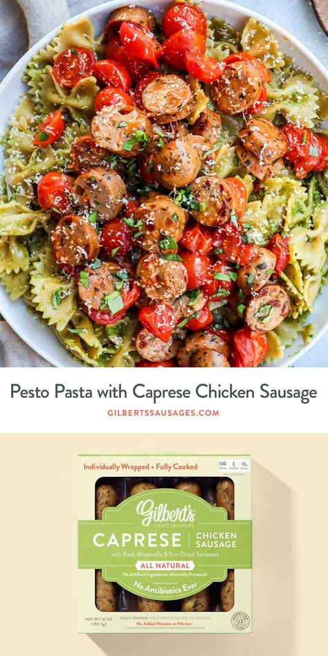 Tomato Basil Chicken Sausage Pasta, Basil Chicken Sausage Recipes, Basil Sausage Recipes, Caprese Sausage Recipes, Pesto Pasta With Chicken Sausage, Tomato Basil Chicken Sausage, Gilbert’s Chicken Sausage, Caprese Chicken Sausage Recipes, Tomato Basil Chicken Sausage Recipes