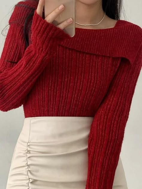 2023 Buy Solid Lapel Neck Slim Knit Sweater under US$31 in Sweaters Online Store. Free Shipping with US$69+. Check reviews and buy it today. Style: Casual/Street/Vintage/Sweet/Sexy Fabric Content: Acrylic Fit Type: Slim Fit Neckline: Lapel Neck Sleeve Length: Long Sleeve Use code pin23 for an extra 23% off! #vintage #vintagestyle #spring #summer #summerstyle #streetstyle #outfits #ootd #trendyoutfits #fashionista #casualoutfits #knitting #crochet #knit #longsleeve Red Clothes Women, Cute Red Sweater, Old Money Red Outfit, Soft Red Aesthetic Vintage, Red Outfits For Women, Red Knitted Sweater, Red Outfits, Night High, Pastel Goth Fashion