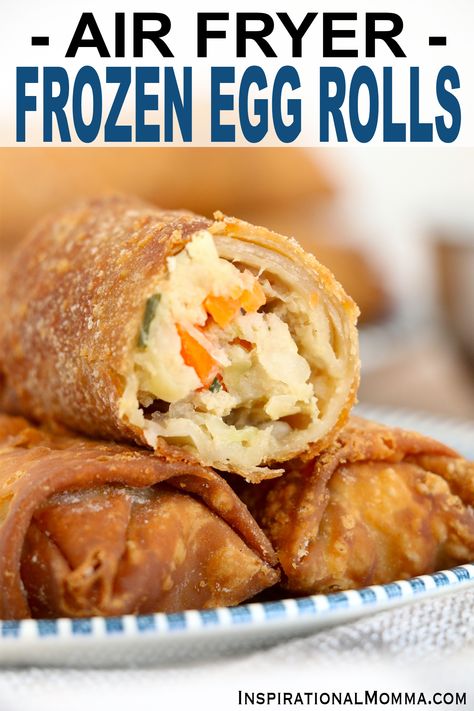 Air fryer frozen egg rolls are perfectly golden, so crispy, and absolutely delicious every time. It takes 2 steps, and you're all done. #inspirationalmomma #airfryerfrozeneggrolls #frozeneggrolls #airfryereggrolls #eggrolls #easyeggrolls Frozen Egg Rolls In Air Fryer, Recipe For Egg Rolls, Egg Rolls In Air Fryer, Rolls In Air Fryer, Homemade Dipping Sauce, Frozen Egg Rolls, Homesteading Recipes, Air Fryer Cooking Times, Cooks Air Fryer