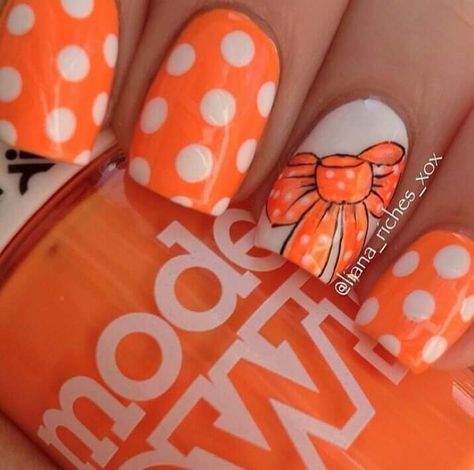 Tennessee Football Nails, Orange Polka Dot Nails, Tennessee Nails, Football Nails, Dot Nails, Nails 2016, Nails Bright, Bright Summer Nails, Tennessee Football