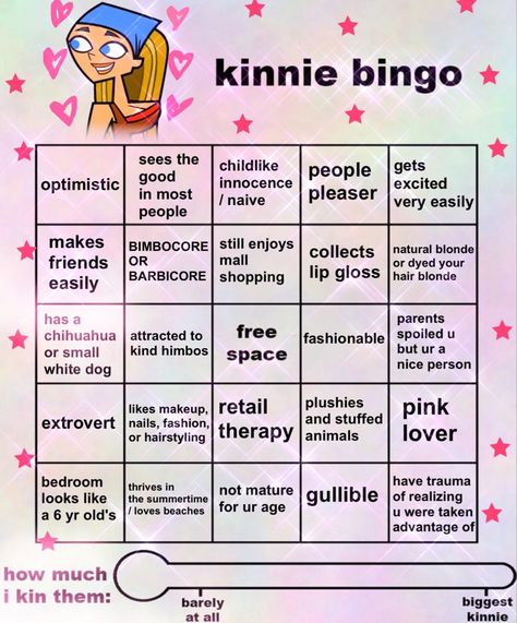 Total Drama Kinnie Bingo, Total Drama Bingo, Lindsay Total Drama, Kin Bingo, Fun Templates, Kinnie Bingo, Bingo Template, Therapy Animals, Drama Memes