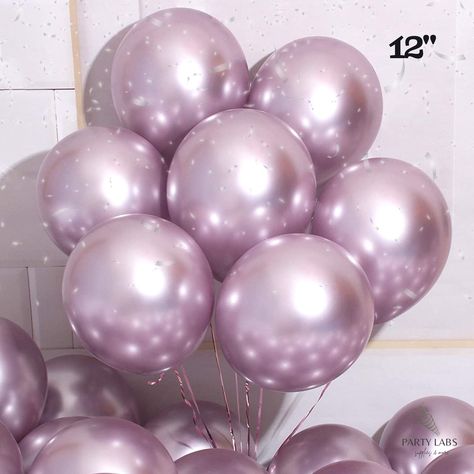 Add a touch of sophistication to your party decor with our 12 inch chrome metallic latex balloons! The balloons are made from premium latex material that is durable and long-lasting, so you can decorate your party with confidence. With their metallic finish, these balloons are perfect for creating a stylish and elegant atmosphere for any special occasion, from birthdays to weddings, bridal showers, engagement or bach parties, and everything in between. The balloons are available in packs of 10, 25, or 50 and come in 12 different colors, so you can choose the perfect shade to match your party theme. Make your next celebration unforgettable with our chrome metallic balloons! Warning: Choking hazard. Uninflated balloons can be a choking hazard for children under 8 years old. Children under 8 Lavender Balloons, 50 Balloons, Party Expert, Metallic Balloons, Gender Reveal Party Decorations, Metallic Party, Helium Balloons, Lavender Color, Reveal Parties