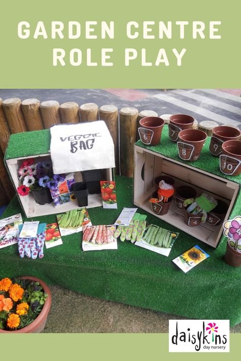 Use real-life items to create a garden centre for the children to play in. Preschool Garden, Role Play Areas, Physical Environment, Garden Store, Garden Centre, Preschool Kids, Play Activities, Role Play, Play Area