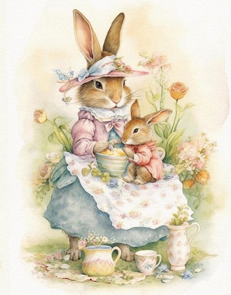 Bunny Drawing, Rabbits, Easter, Flowers, Art