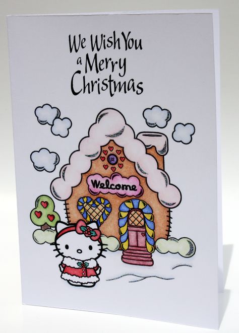 Christmas Cards Hello Kitty, Hello Kitty Christmas Drawing, Holiday Card Drawing, Cute Christmas Cards Drawing, Hello Kitty Christmas Card, Christmas Card Aesthetic, Christmas Card Drawing Ideas, Christmas Cards Homemade, Christmas Card Drawing