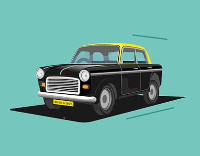 Mumbai Taxi Illustration, Kolkata Taxi Illustration, Mumbai Illustration, Taxi Illustration, Taxi Drawing, Aesthetic Paintings, Pencil Sketches Easy, Front Page Design, Mumbai City