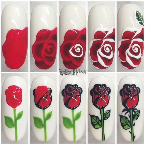 Fie ✌🏻 on Instagram: “[reklame] If you love a rose, you have to love its thorns too 🌹 #nails #nailart #naildesigns #gelnails #nails2inspire #nailgoals…” Rose Nails Tutorial, Micro Painting, Printable Nail Art Practice Sheet, Printable Nail Art, Rose Nail Design, Cartoon Nail Designs, Nail Art Designs Images, To Love, Rose Nail Art