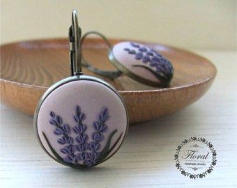 Lavender Jewellery, Lavender Necklace, Polymer Clay Embroidery, Lavender Earrings, Lavender Flower, Polymer Jewelry, Purple Earrings, 21st Birthday Gifts, Polymer Clay Flowers