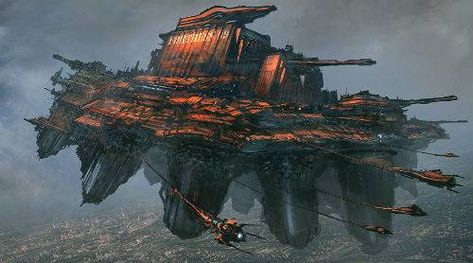 feng zhu 19 Flying Fortress Fantasy Art, Industrial Spaceship, Floating Fortress, Flying City, Futuristic Concept Art, Graphic Design News, Feng Zhu Design, Feng Zhu, Future Cities