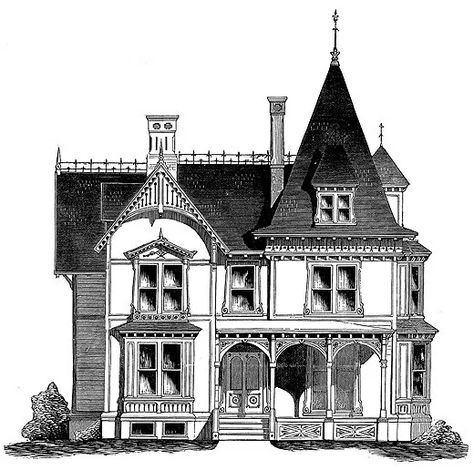 Vintage House Plans Farmhouse, Gothic Victorian House Plans, Gothic House Plans, Victorian Gothic House, American Gothic House, Gothic Victorian House, Gothic Cottage, Gothic Revival House, French Gothic