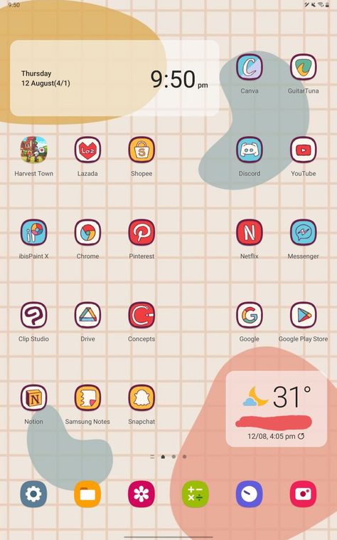 Icons made by me! I did this on my samsung galaxy tab s7. I like the warm colorful pink aesthetic on this one Galaxy Tab S8 Aesthetic, Theme For Tablet, Samsung Tab A8 Wallpaper Aesthetic, App Icon Theme Aesthetic, Samsung Tab Wallpaper Aesthetic, Galaxy Tab Aesthetic, Samsung Tab Homescreen Ideas, Samsung Tablet Notes, Samsung Tab Aesthetic