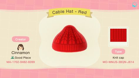 Animal Crossing Winter, Cable Hat, Red Beanie, Cable Knit Hat, Acnh Codes, Winter Cap, Hat Design, Knit Cap, Cap Design