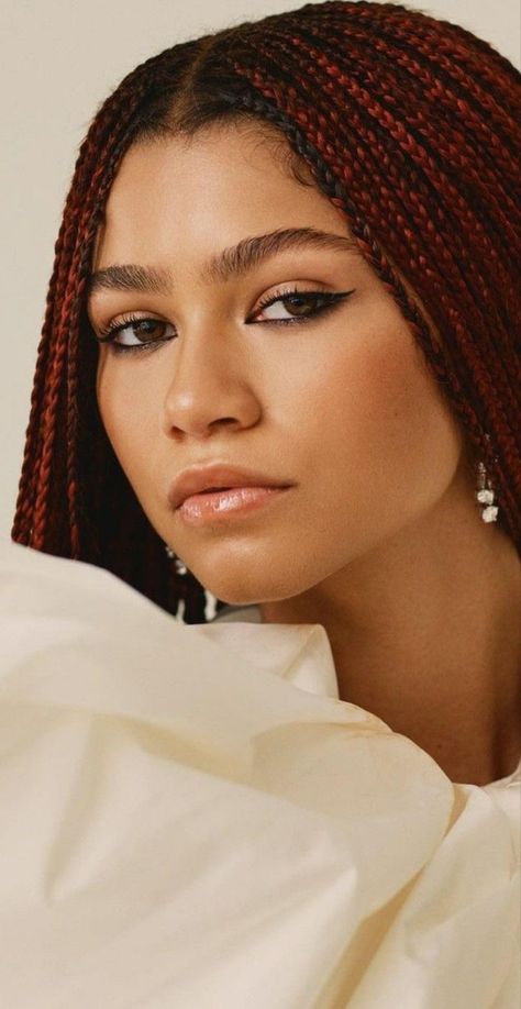 Zendaya in red hair knotless braids Box Braids, A Woman, Braids, Hairstyles, Red, Hair, Plaits