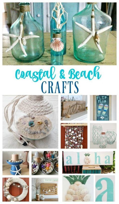 DIY Coastal Beach Themed Crafts #coastal #coastalcrafts #coastalDIY #beachcrafts #beach #seashells #seashellcrafts Beach Craft Ideas For Adults, Ocean Themed Crafts For Adults, Beach Crafts For Adults, Beach Sunroom, Beachy Crafts, Nautical Ideas, Beach Crafts Diy, Merry Monday, Beach Themed Crafts