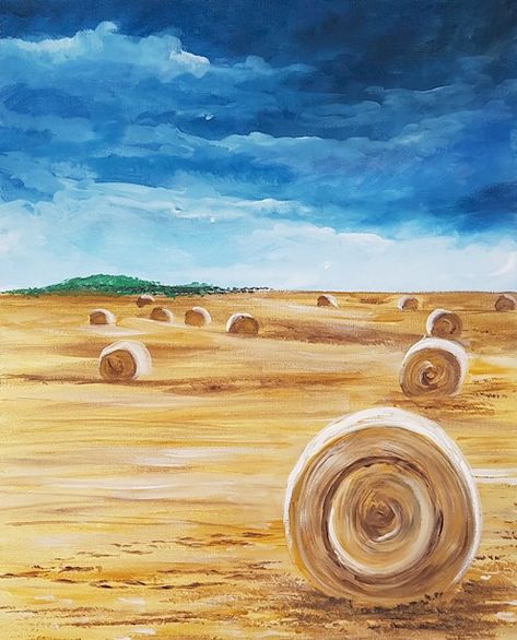 Ranch Paintings Canvas, Acrylic Farm Painting Easy, Farm Canvas Painting Easy, Farm Scene Paintings Easy, Western Acrylic Painting Ideas, Simple Country Paintings, Farm Painting Ideas, Painting Ideas Country, Easy Country Paintings On Canvas