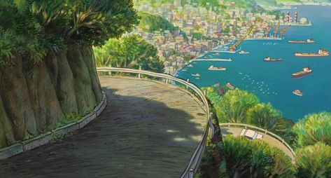 My big wallpaper dump - Album on Imgur Studio Ghibli Landscape Backgrounds, Ghibli Wallpaper Computer, Ponyo Landscape, Ghibli Scenery Landscapes, Studio Ghibli Landscape, Studio Ghibli Scenery, Anime Cinematography, Water Core, Animated Wallpaper For Pc