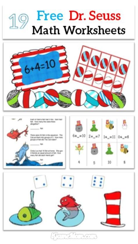 19 sets of free Dr Seuss themed math printable worksheets for kids from preschool, kindergarten to elementary and middle school. Dr Seuss Kindergarten, Dr Seuss Math, Dr Seuss Printables, Add Math, Dr Seuss Classroom, Printable Worksheets For Kids, Dr Seuss Activities, Dr Seuss Crafts, Seuss Classroom