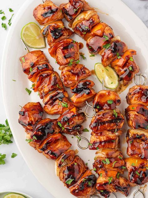 Honey BBQ Chicken Kabobs Chicken Skewers Marinade, Bbq Chicken Kabobs, Bbq Chicken Breast Recipe, Best Grilled Vegetables, Kabob Marinade, Best Bbq Chicken, Chicken Kebab Recipe, Outdoor Meals, Bbq Chicken Breast