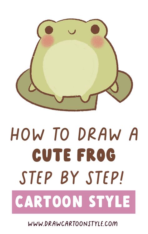 How to draw an easy cute chibi frog, how to draw a frog on a lily pad, easy frog on lily pad drawing, how to draw a cute kawaii frog, frog on leaf drawing, how to draw a cute frog for kids, easy drawing on Procreate How To Draw Frogs Easy, Frog Sitting Drawing, How To Draw Frog, How To Draw Kawaii, How To Draw A Frog, Lily Pad Drawing, Frogs For Kids, Draw A Frog, Draw Kawaii