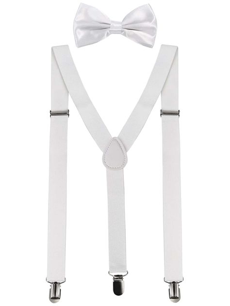 White  Collar  Polyester   Embellished   Men Accessories Temptation Island, Tie And Suspenders, White Bow Tie, Suspenders Men, Men Belts, Mens Bow Ties, White Bow, The Men, White Collar