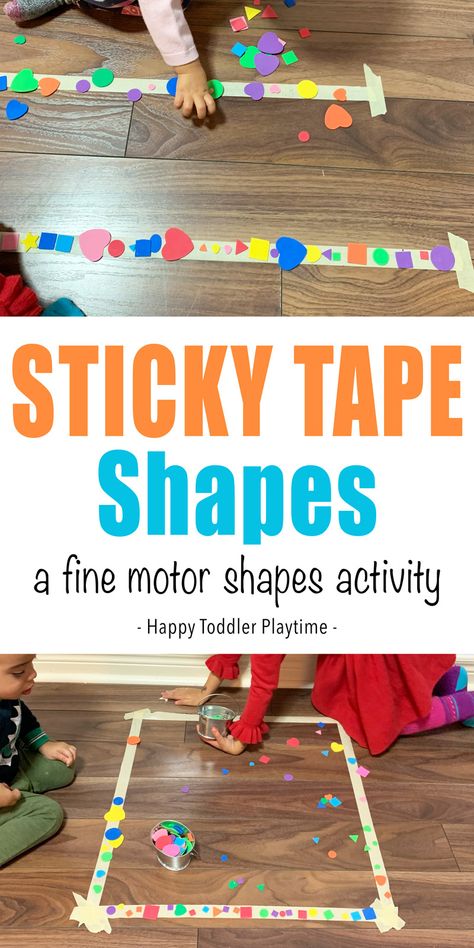 Sticky Tape Shapes Activity - HAPPY TODDLER PLAYTIME Sticky tape shapes activity is a fun and super easy toddler shape and fine motor skill activity. It's very easy to set up and makes a great activity for toddlers stuck indoors! #finemotor #earlymath #toddleractivities Toddler Fine Motor Activities, Shapes Activity, Easy Math Activities, Toddler Math, Easy Math, Activity For Toddlers, Fine Motor Activities For Kids, Toddler Classroom, Preschool Fine Motor