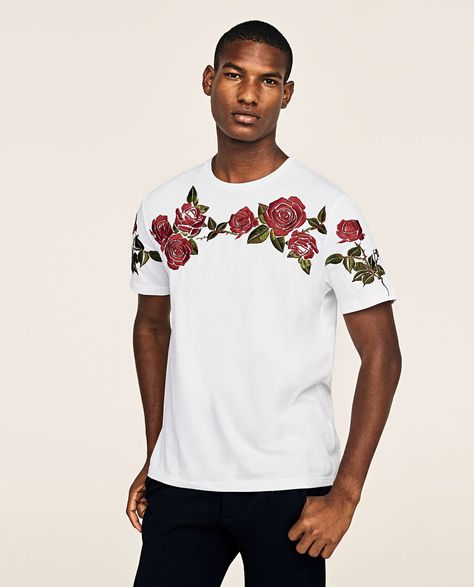 Stylish Men Wear, Hoodies Men Style, T Shirt Painting, Embroidered Roses, Rose T Shirt, Fashion Suits For Men, Men Fashion Casual Outfits, Zara Man, Men Shirt Style