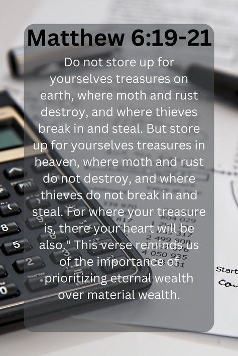 The Bible has plenty to say about money and financial management. Here are 5 bible verses to help guide your finances and bring you closer to financial freedom.

Let these bible verses guide your finances and lead you towards financial freedom today!

#BibleVerses #Finance #FinancialFreedom #MoneyManagement #Budgeting #DebtFree #Tithing #EternalWealth #MaterialWealth #Greed #Diligence #FinancialPlanning Bible Verses About Money, Treasures In Heaven, Life Of Christ, About Money, Financial Management, Financial Planning, Financial Freedom, Money Management, The Bible