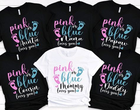 Excited to share this item from my #etsy shop: Gender reveal Party Family Matching Shirts Custom gender reveal Shirts personalized Baby Gender reveal tshirt pink or blue we love you shirt #customgenderreveal #genderrevealparty #genderrevealshirts #genderrevealonesie #teamboyteamgirl #pinkorbluewelove #babyshirtfamily #babyrevealshirts #kidsmatchingshirts Gender Reveal Tshirt Ideas Parents, Gender Reveal T Shirt Ideas, Baby Reveal Shirt, Babies Stuff, Family Matching Shirts, Gender Reveal Gifts, Gender Reveal Shirts, Pink Or Blue, Baby Gender Reveal