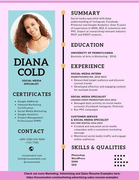 smm resume | social media specialist resume | social media specialist tips | smm job | resume template free | resume template professional Social Media Cv Template, Social Media Marketing Resume, Social Media Resume, Social Media Manager Resume, Creative Cvs, Social Media Specialist, Free Resume Examples, Marketing Resume, Resume Template Examples