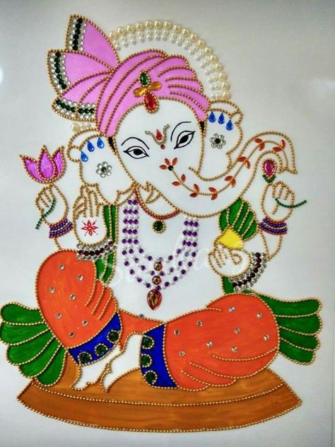 Ganpati Ganpati Embroidery Designs, Vinayagar Aari Work, Ganesh Sthapna Hand Work, Ganpati Embroidery Work, Ganesh Embroidery Design, Ganpati Fabric Painting, Ganpati Drawing, Ganesha Drawing, Ganesh Art Paintings