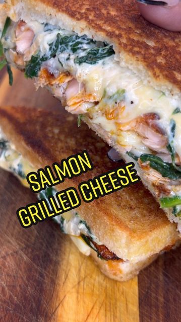 Grilled Cheese With Spinach, Grilled Salmon Sandwich Recipes, Grilled Cheese Salmon Sandwich, Salmon And Spinach Grilled Cheese, Seafood Grilled Cheese, Smoked Salmon Grilled Cheese, Salmon Melt Sandwich, Breakfast With Salmon, Salmon Philly Cheese Steak